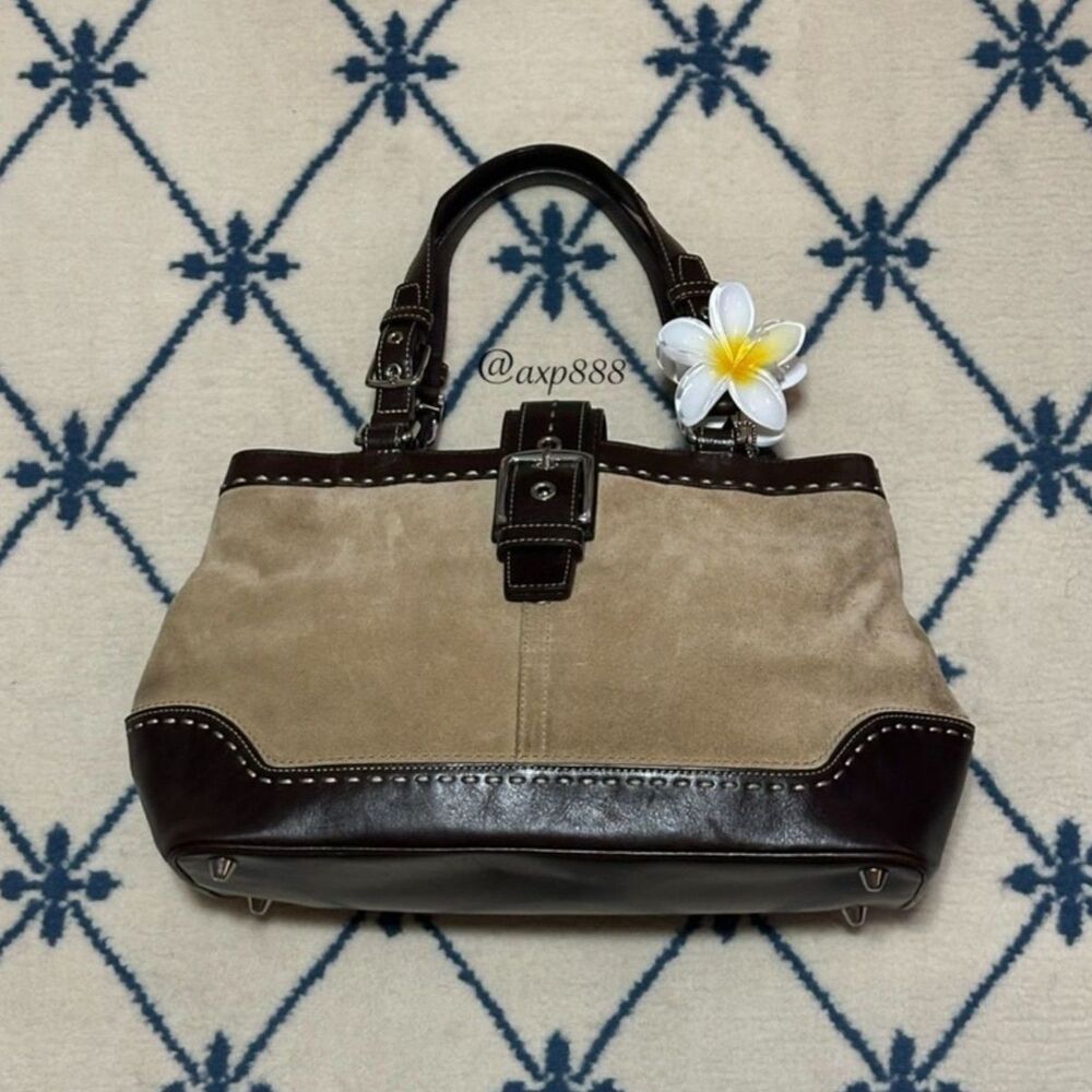 Coach Y2K Hampton Suede Carryall Satchel 2008 12619 - Tan/Brown